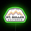 Mount Buller, Victoria, Australia vintage retro neon sign for hiking, snowboarding, and skiing adventure.