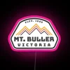 RGB Neon Sign of Mount Buller, Victoria, Australia - Vintage Retro Hiking Snowboarding Adventure Skiing Mountain Pink.