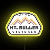 Mount Buller, Victoria, Australia vintage retro hiking snowboarding adventure skiing mountain RGB neon yellow sign.