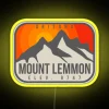 vintage retro neon sign of hiking biking camping skiing adventure at mount lemons arizona