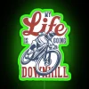 Mountain bike downhill neon sign with green rgb lighting.