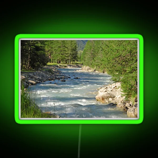 Mountain Creek Fir Trees Forest Landscape RGB Neon Sign