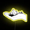 RGB Neon Sign Featuring a Mountain in Hands with Vibrant Yellow Lighting