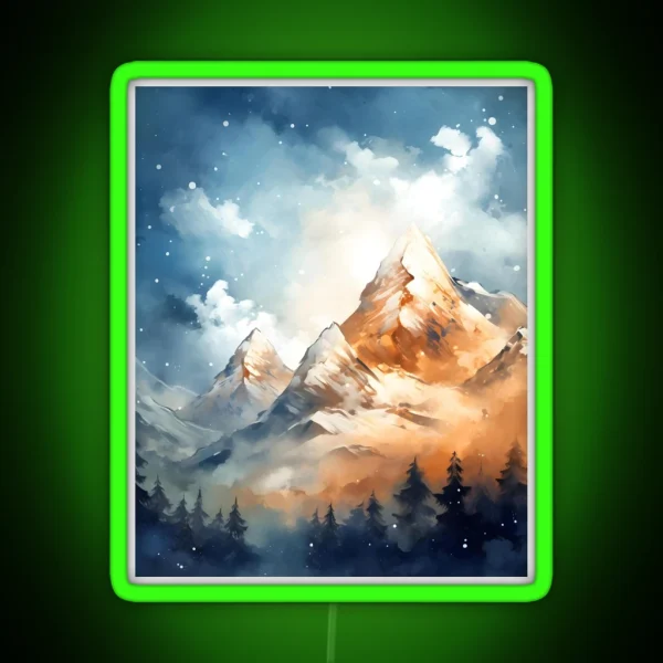 Mountain Majesty A Snowy Peaks Watercolor RGB Neon Sign