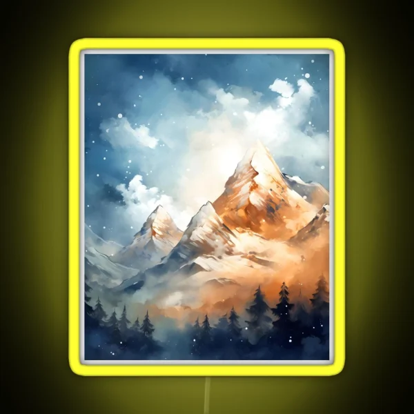 Mountain Majesty A Snowy Peaks Watercolor RGB Neon Sign