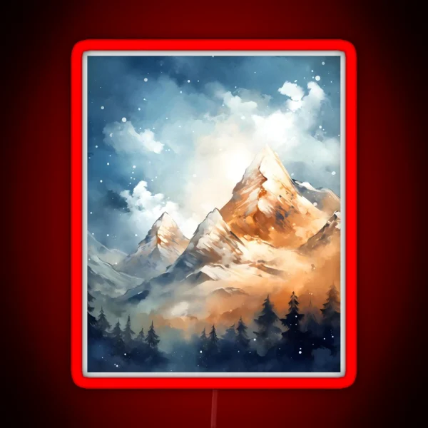 Mountain Majesty A Snowy Peaks Watercolor RGB Neon Sign