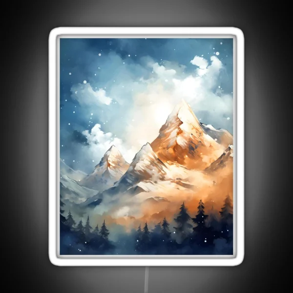 Mountain Majesty A Snowy Peaks Watercolor RGB Neon Sign