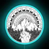 mountain mandala scene with rgb neon sign in blue