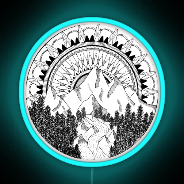 Mountain Mandala Scene RGB Neon Sign