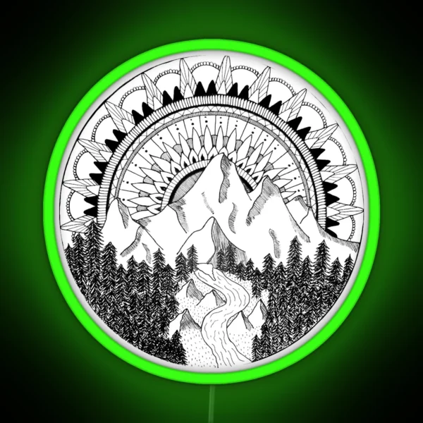 Mountain Mandala Scene RGB Neon Sign