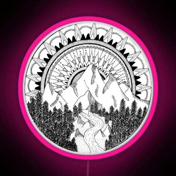 Mountain Mandala Scene RGB Neon Sign