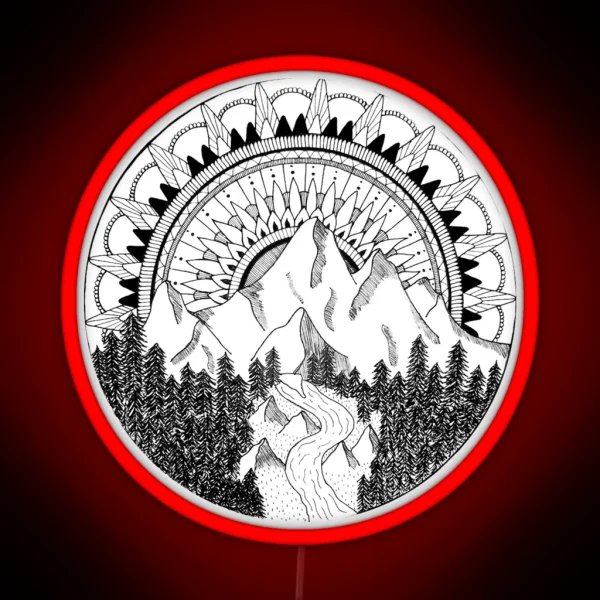 Mountain Mandala Scene RGB Neon Sign