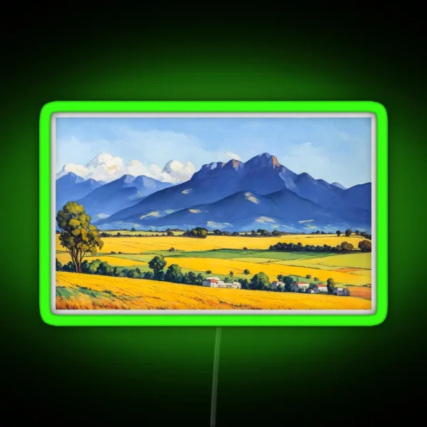 Mountain Range And Wheat Fields Illustration RGB Neon Sign