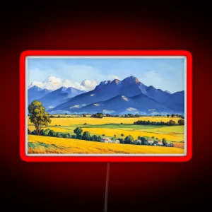 Mountain Range And Wheat Fields Illustration RGB Neon Sign