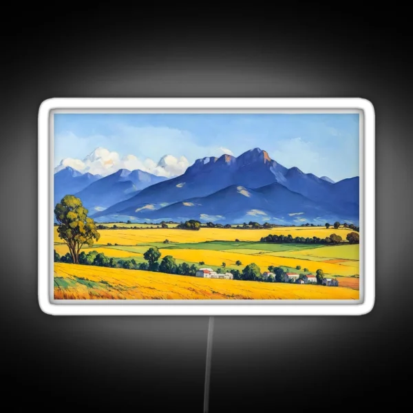 Mountain Range And Wheat Fields Illustration RGB Neon Sign