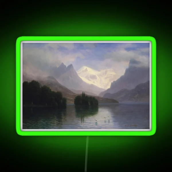 Mountain Scene Albert Bierstadt 1880 Yosemite National Park Art RGB Neon Sign