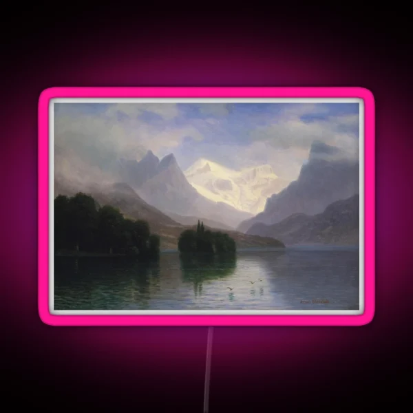 Mountain Scene Albert Bierstadt 1880 Yosemite National Park Art RGB Neon Sign