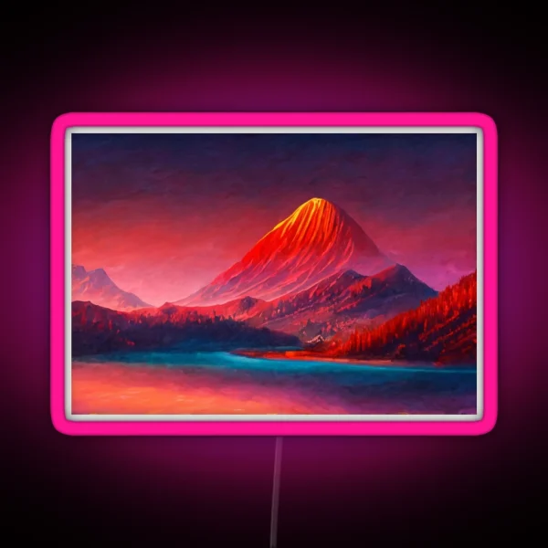 Mountain Scene At Sunset RGB Neon Sign