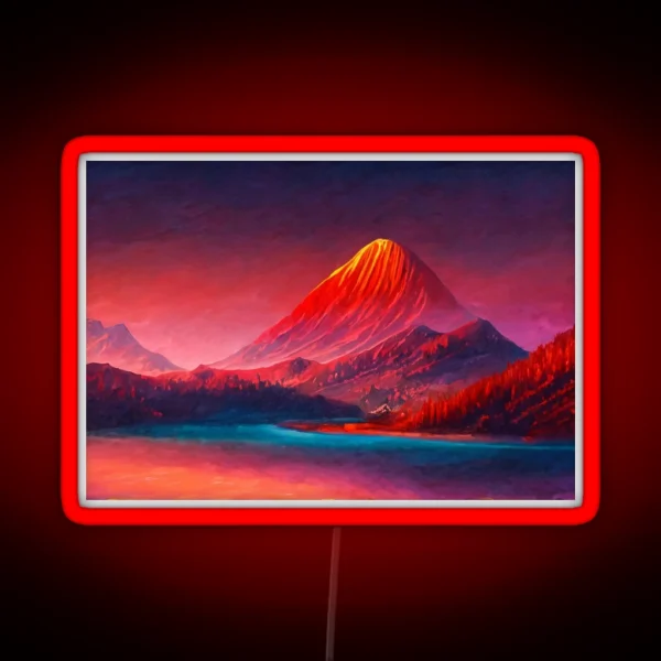 Mountain Scene At Sunset RGB Neon Sign