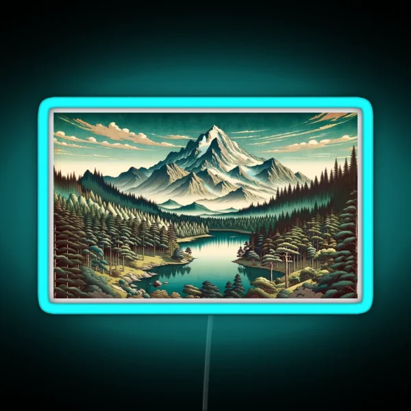 Mountain Scene Japanese Style Art RGB Neon Sign