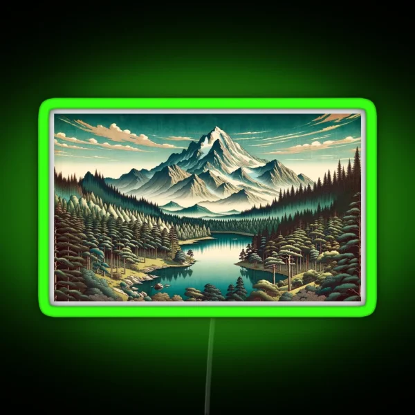 Mountain Scene Japanese Style Art RGB Neon Sign