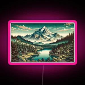 Mountain Scene Japanese Style Art RGB Neon Sign