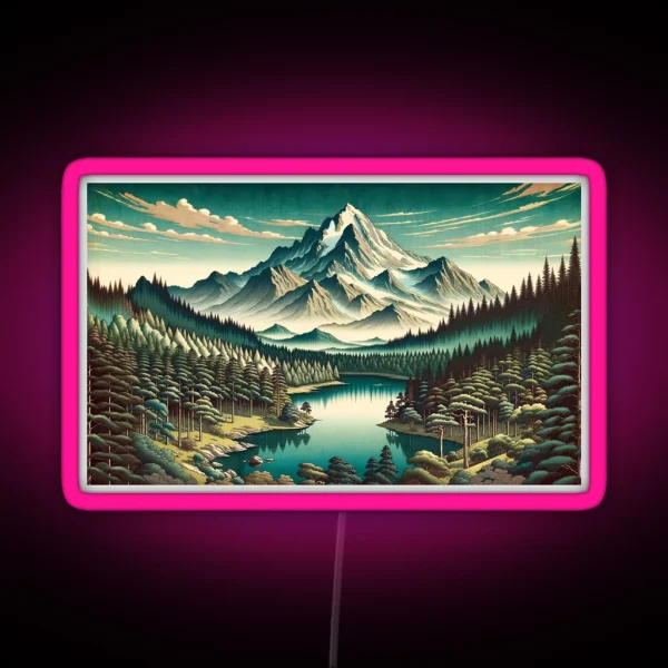 Mountain Scene Japanese Style Art RGB Neon Sign