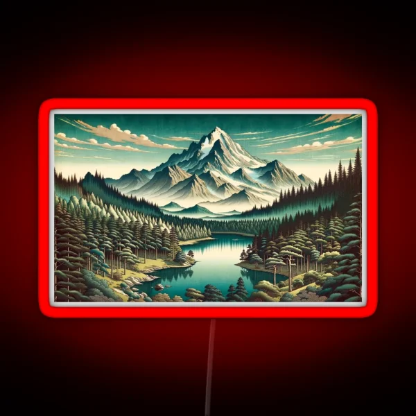 Mountain Scene Japanese Style Art RGB Neon Sign