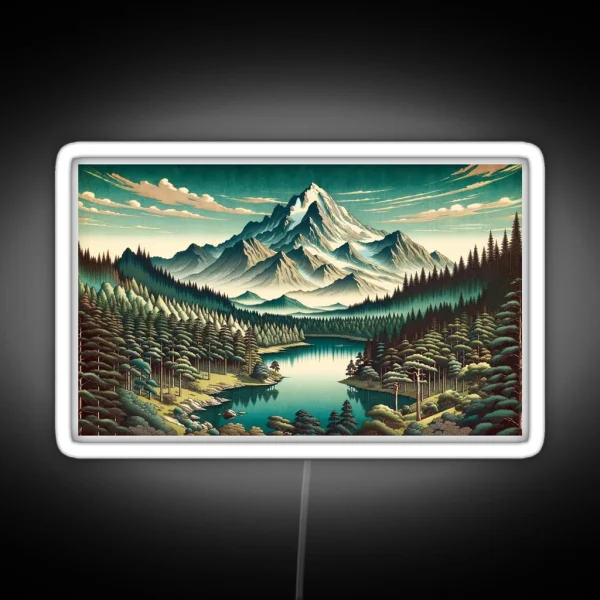 Mountain Scene Japanese Style Art RGB Neon Sign