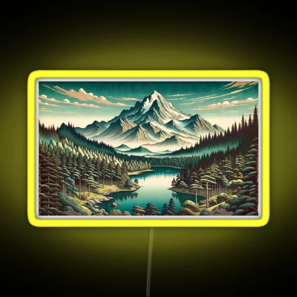 Mountain Scene Japanese Style Art RGB Neon Sign