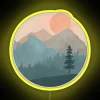 mountain sunrise neon sign in vibrant yellow