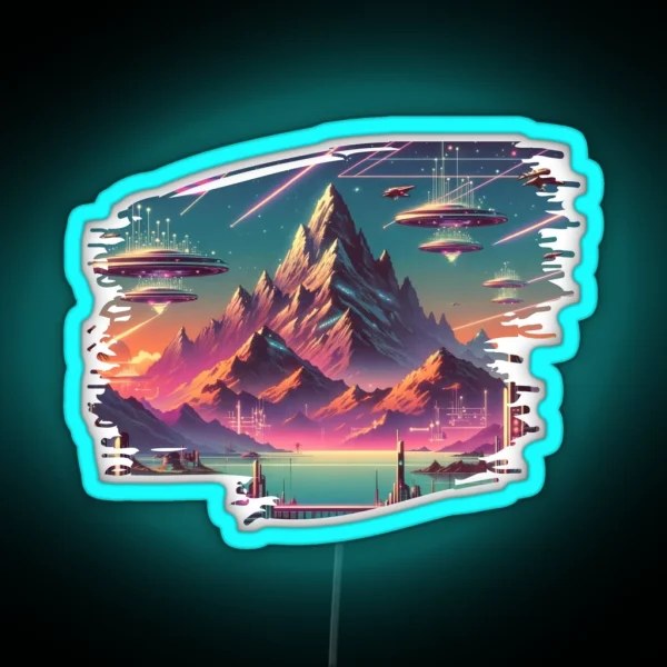 Mountains Of Tomorrow A Cosmic Synthwave Vista RGB Neon Sign