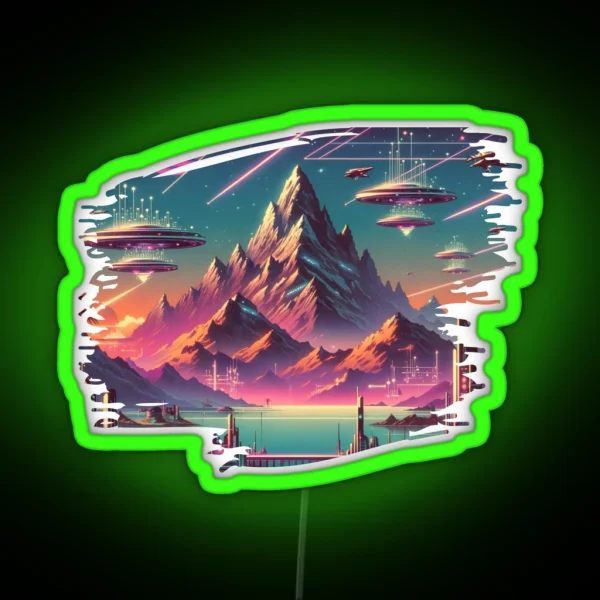 Mountains Of Tomorrow A Cosmic Synthwave Vista RGB Neon Sign