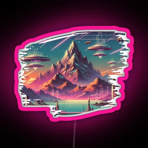 Mountains Of Tomorrow A Cosmic Synthwave Vista RGB Neon Sign