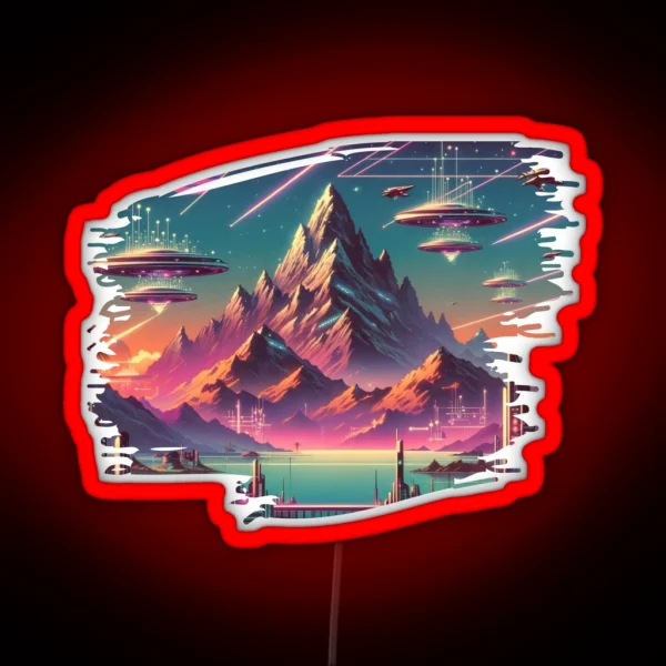 Mountains Of Tomorrow A Cosmic Synthwave Vista RGB Neon Sign