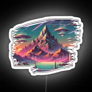 Mountains Of Tomorrow A Cosmic Synthwave Vista RGB Neon Sign