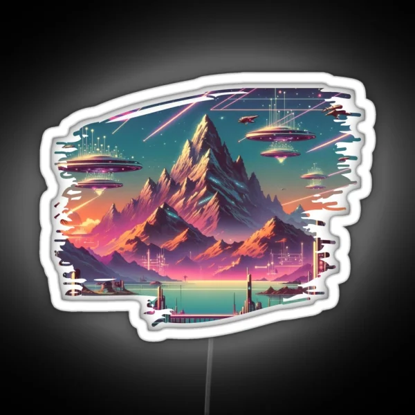 Mountains Of Tomorrow A Cosmic Synthwave Vista RGB Neon Sign