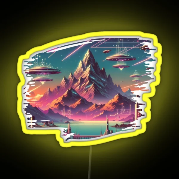 Mountains Of Tomorrow A Cosmic Synthwave Vista RGB Neon Sign