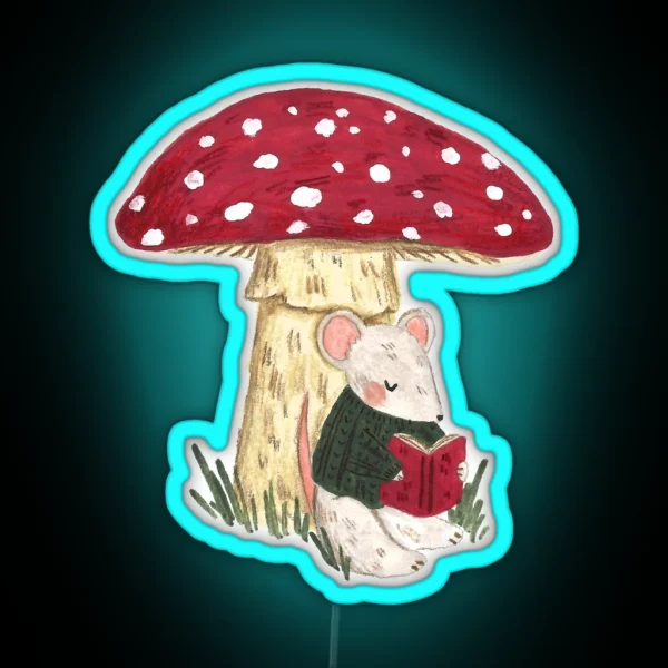 Mouse Reading Under A Mushroom RGB Neon Sign