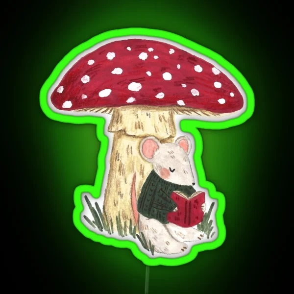 Mouse Reading Under A Mushroom RGB Neon Sign