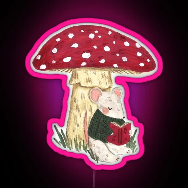Mouse Reading Under A Mushroom RGB Neon Sign