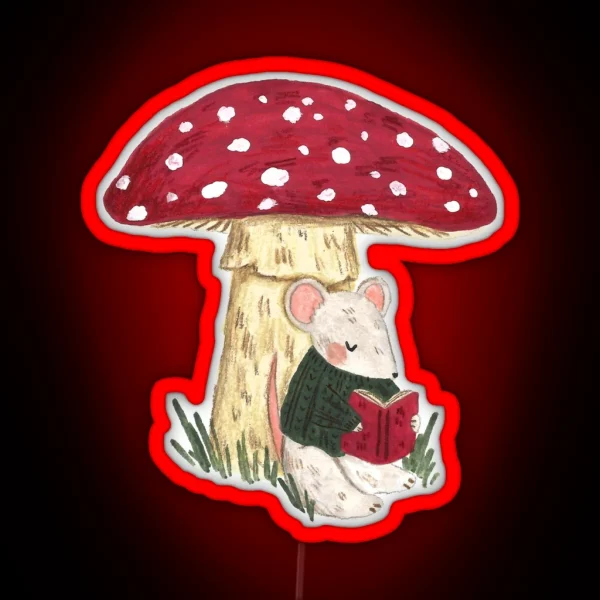 Mouse Reading Under A Mushroom RGB Neon Sign