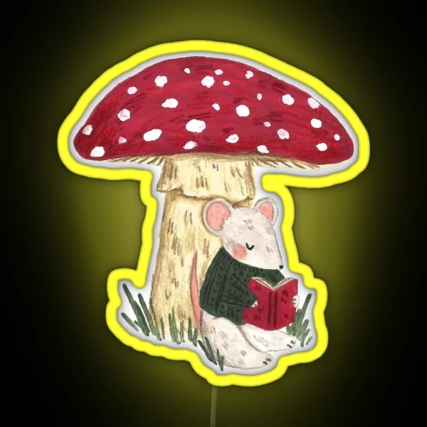 Mouse Reading Under A Mushroom RGB Neon Sign