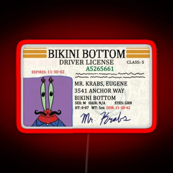 Mr Krabs Boat License RGB Neon Sign