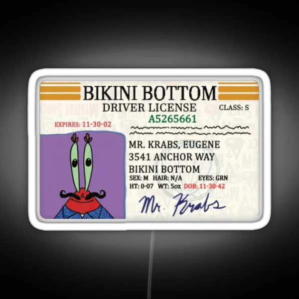 Mr Krabs Boat License RGB Neon Sign