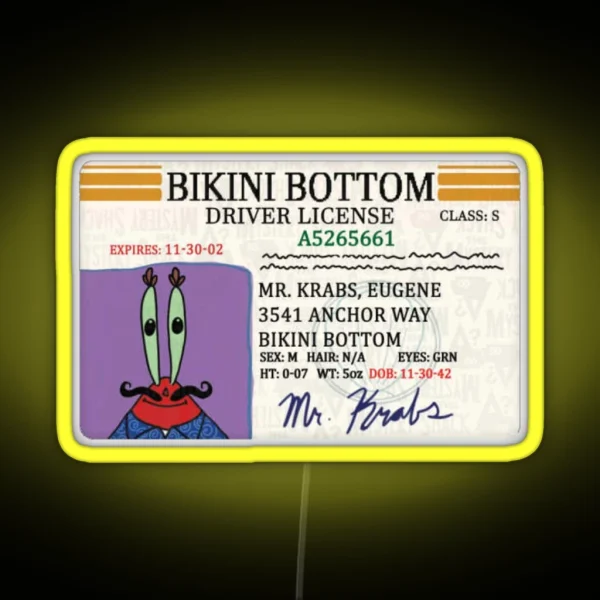 Mr Krabs Boat License RGB Neon Sign