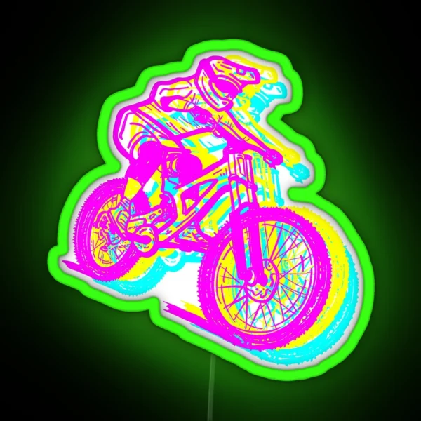 MTB Addiction Downhill Mountain Bike Rider Chromatic Aberration Pink Black RGB Neon Sign