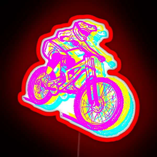 MTB Addiction Downhill Mountain Bike Rider Chromatic Aberration Pink Black RGB Neon Sign