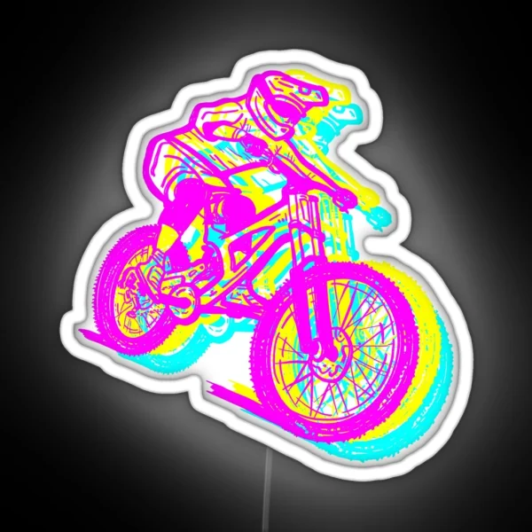 MTB Addiction Downhill Mountain Bike Rider Chromatic Aberration Pink Black RGB Neon Sign