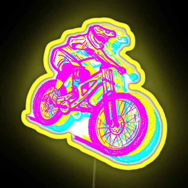 MTB Addiction Downhill Mountain Bike Rider Chromatic Aberration Pink Black RGB Neon Sign